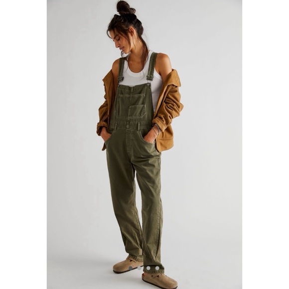 New Free People Ziggy Denim Overalls in Army Green We The Free Size Small - Picture 1 of 11